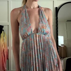 Skatie Satin Selena Floral Halter Maxi Dress